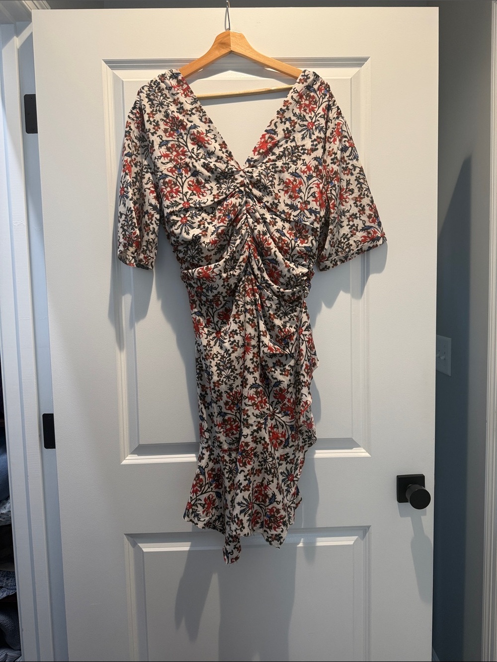 NWT Isabel Marant Robe Arodie Ruched Silk Dress Ecru | 38, 42